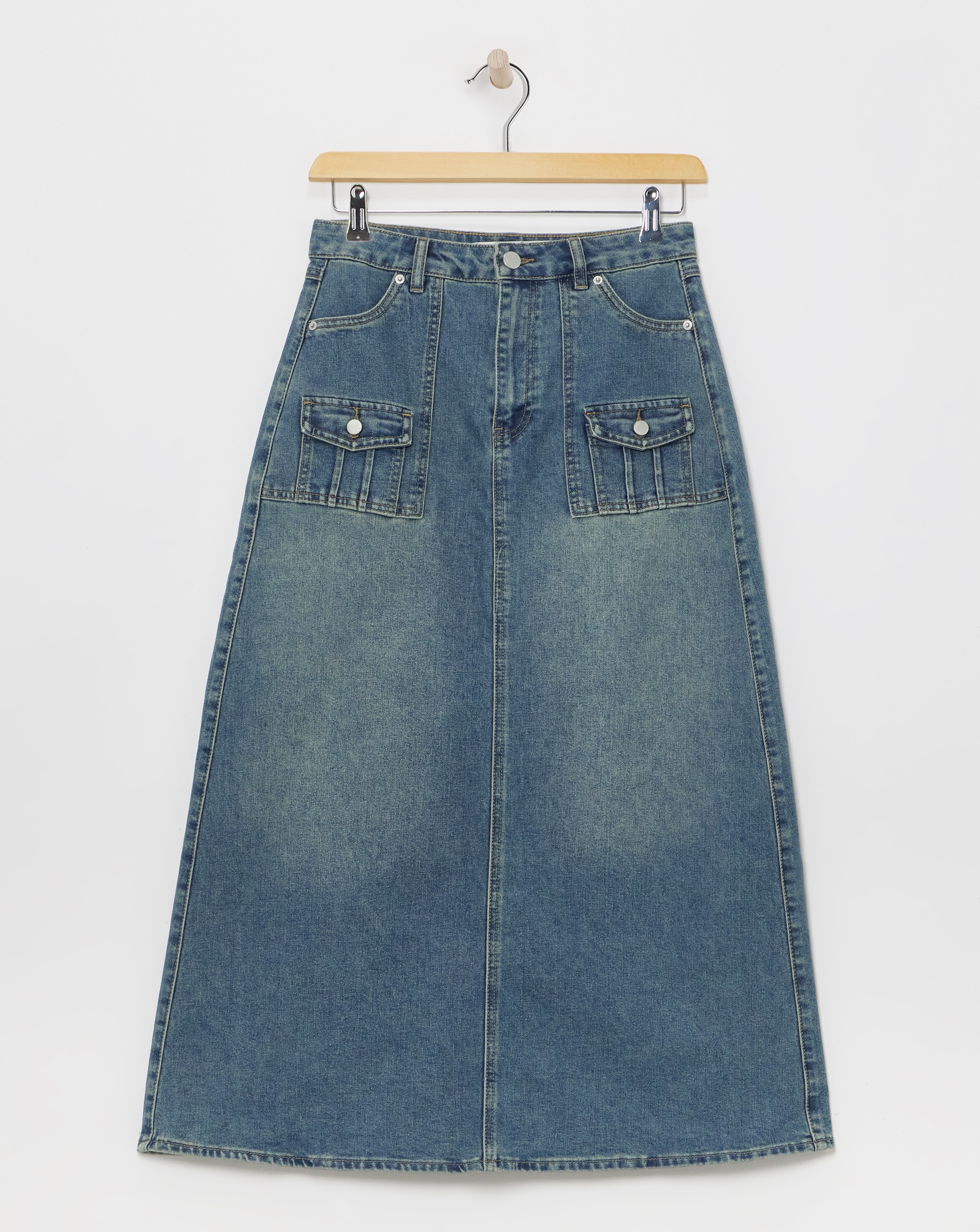Western Blue Utility Full Denim Skirt