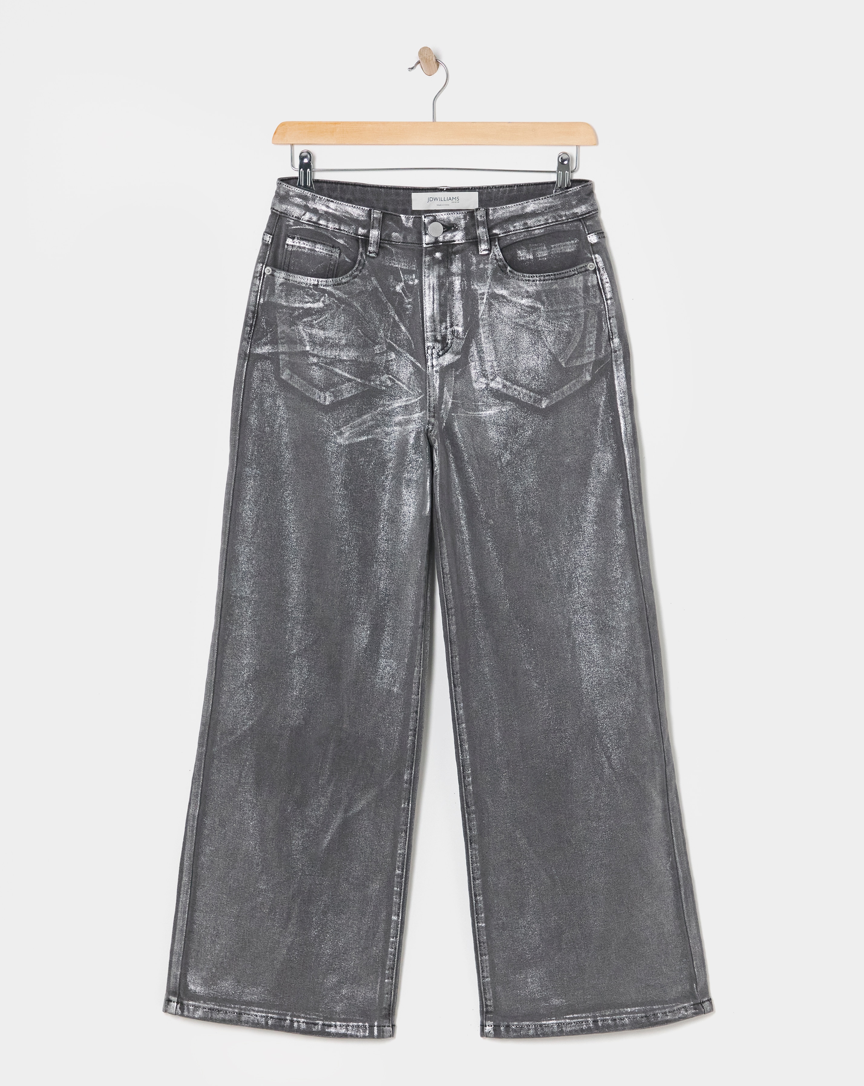 Silver Coated Metallic Wide Leg Jeans