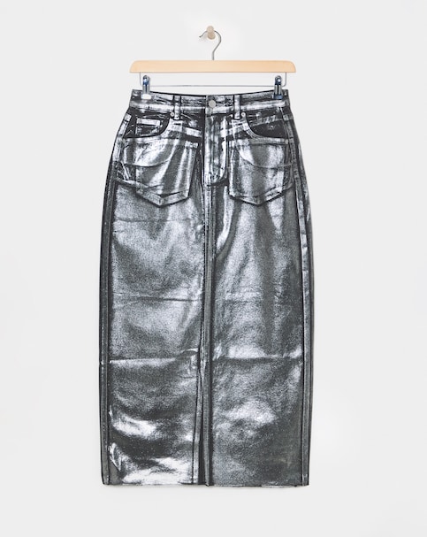 Metallic Coated Denim Skirt