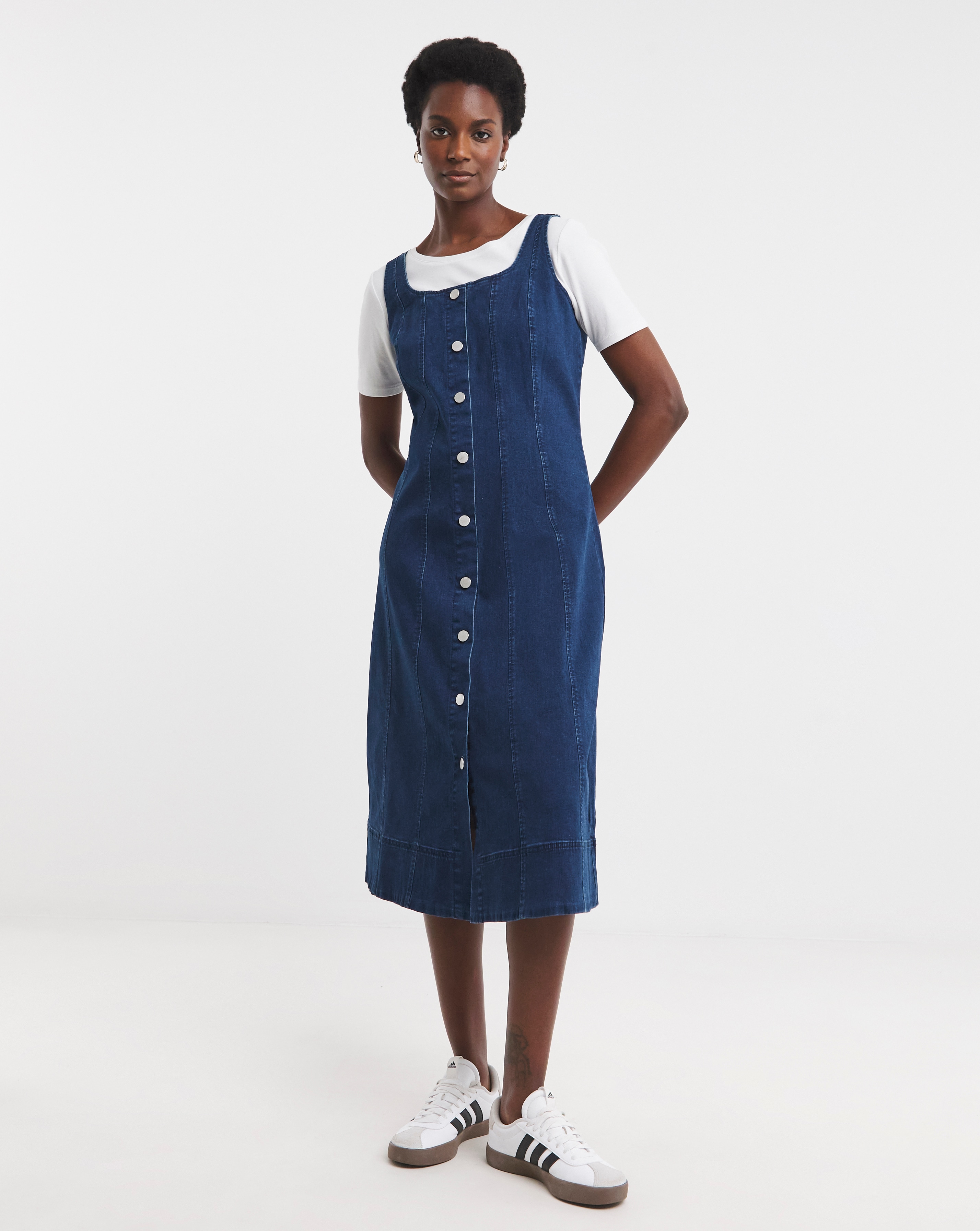 Denim Button Front Apron Dress
