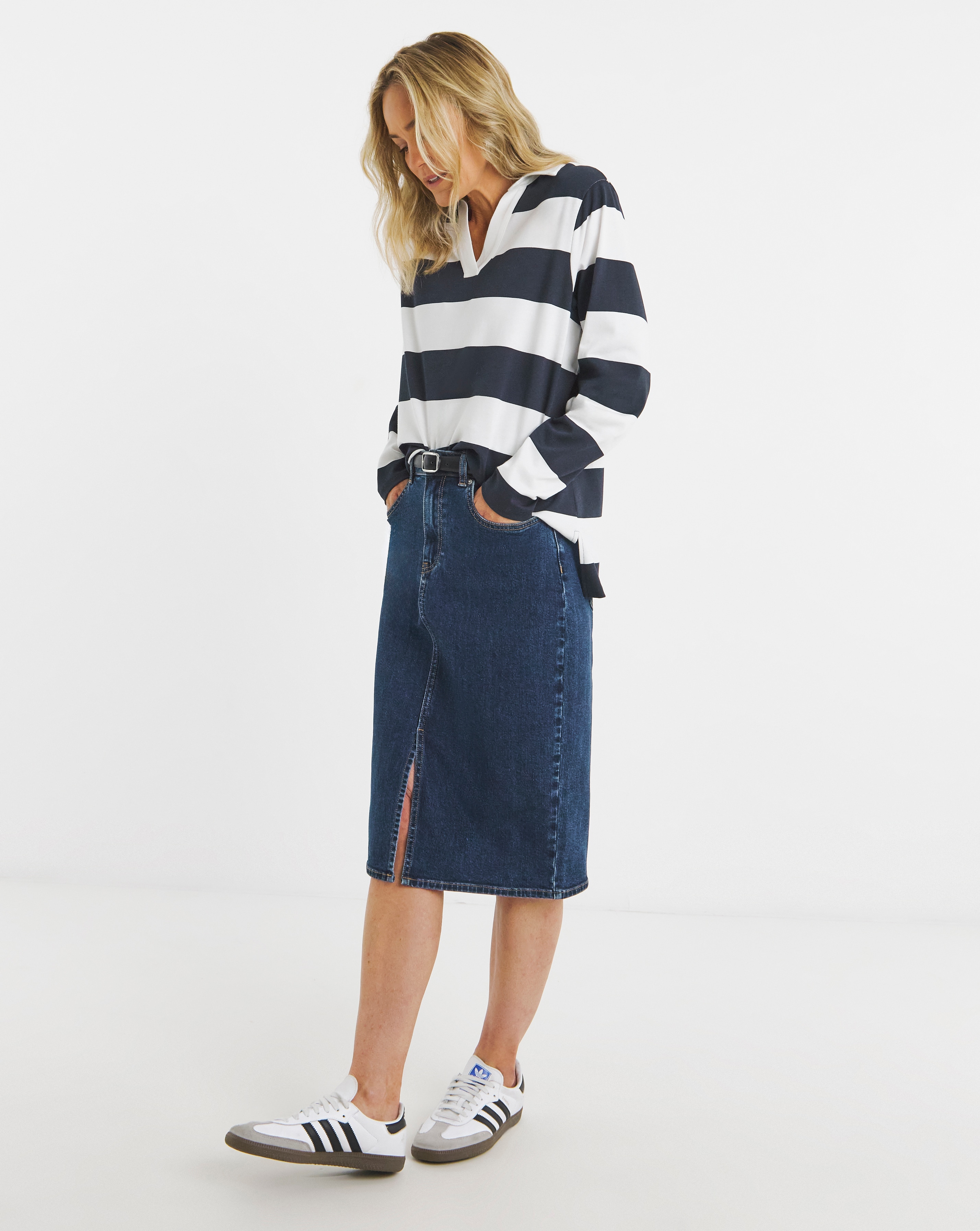 Mid Blue Over The Knee Skirt