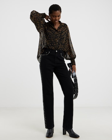 Stud Embellished Straight Leg Jeans