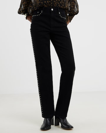 Stud Embellished Straight Leg Jeans
