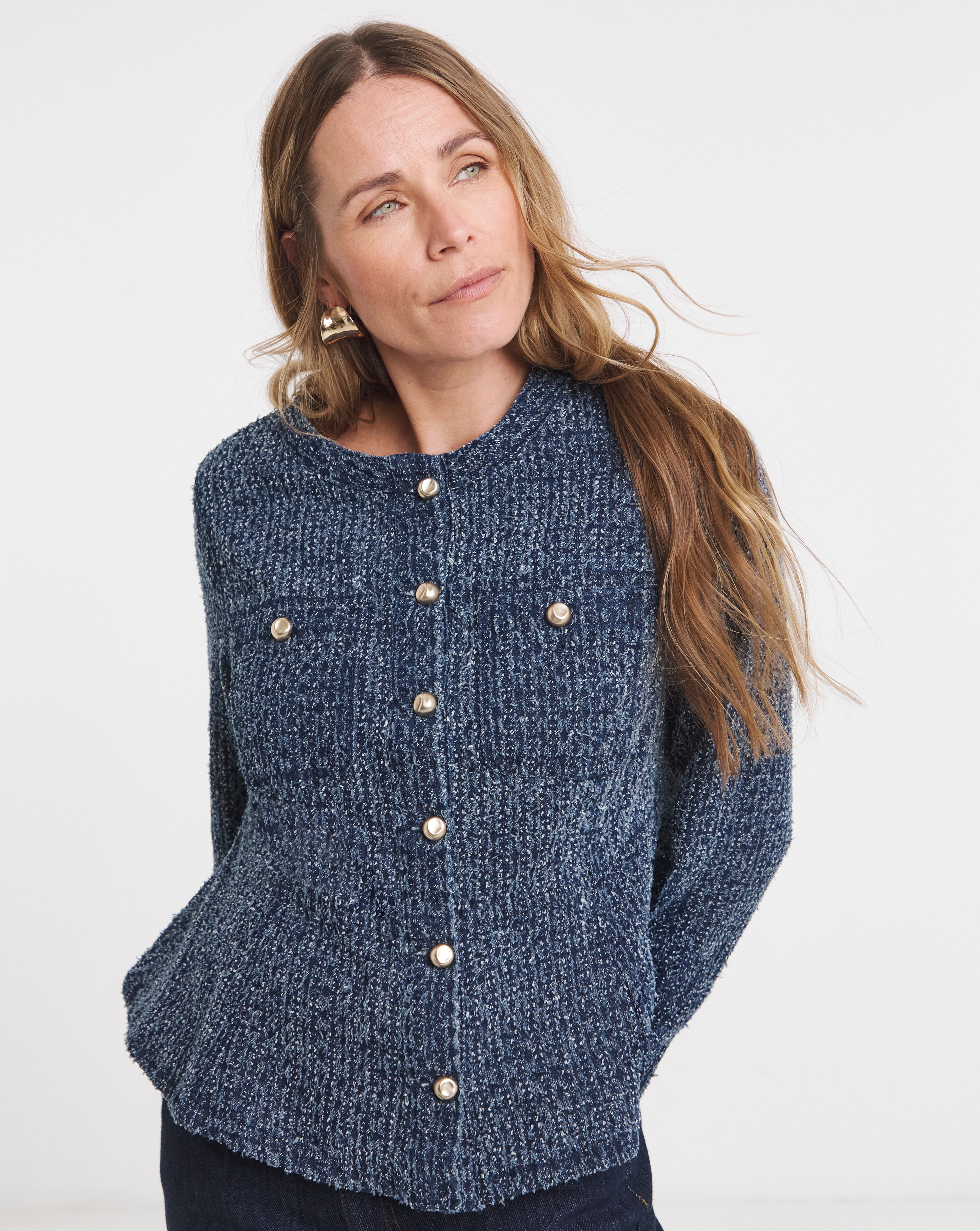 Boucle Peplum Denim Jacket