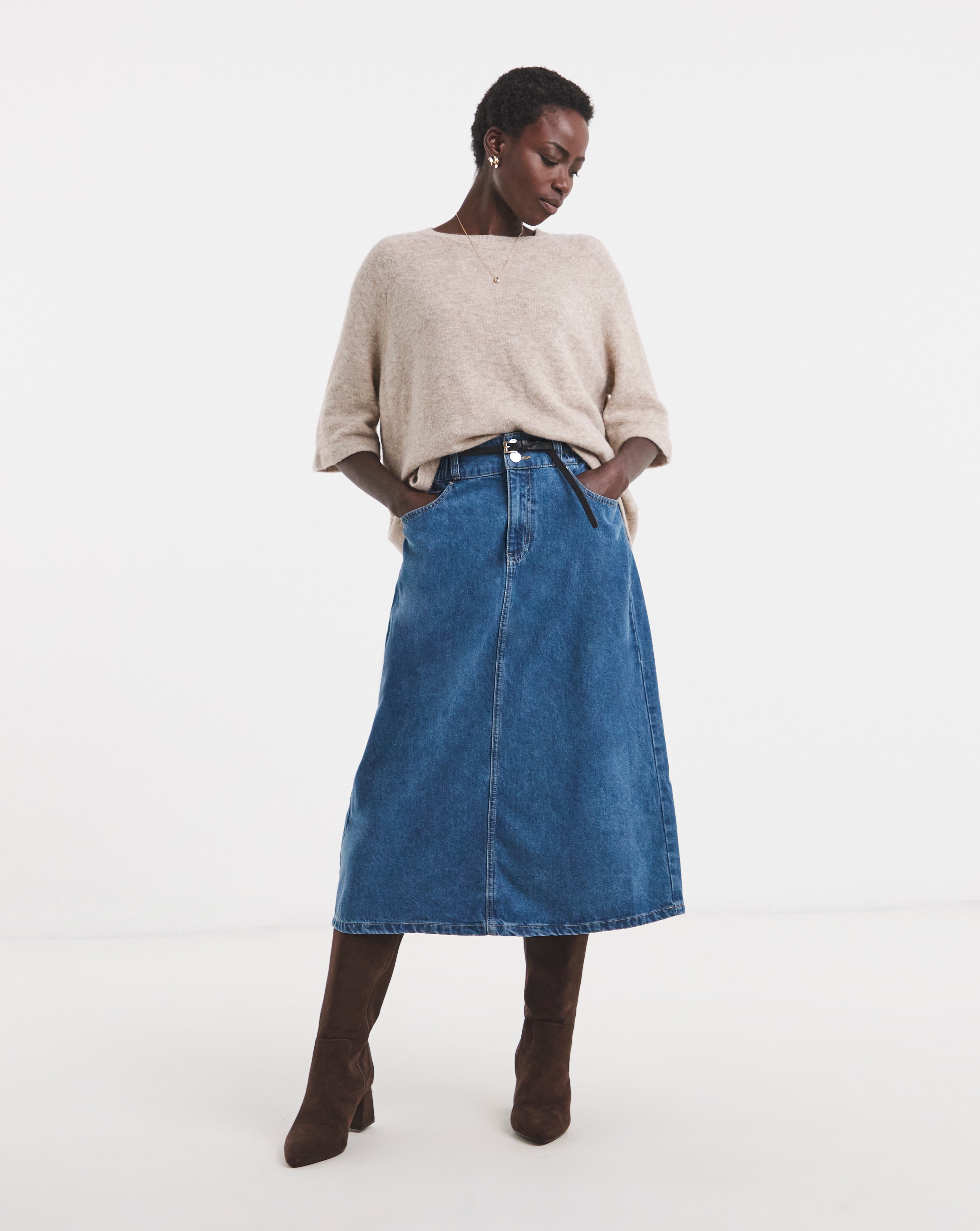 Elasticated Waist Midi Skirt