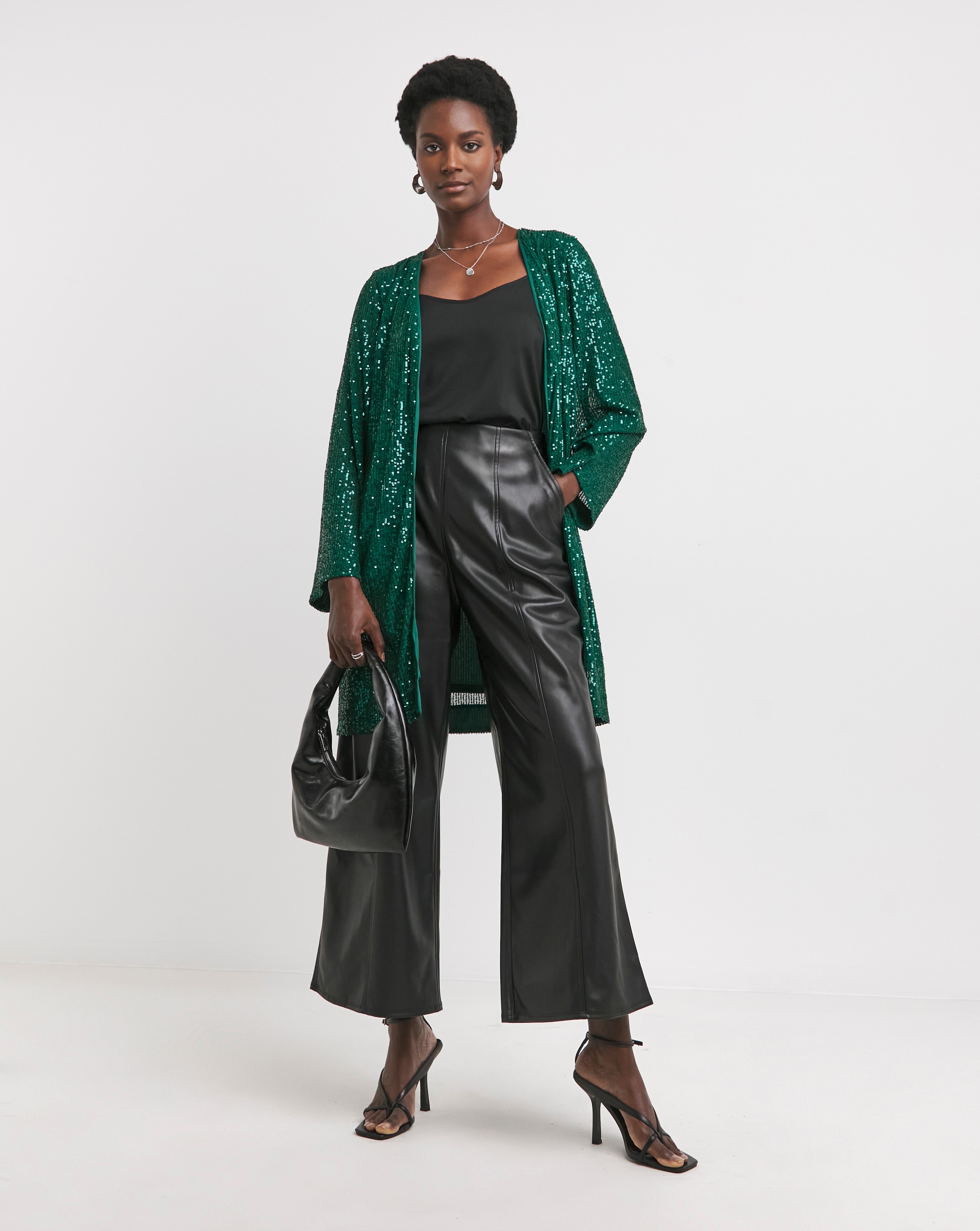 Green Sequin Longline Cardigan