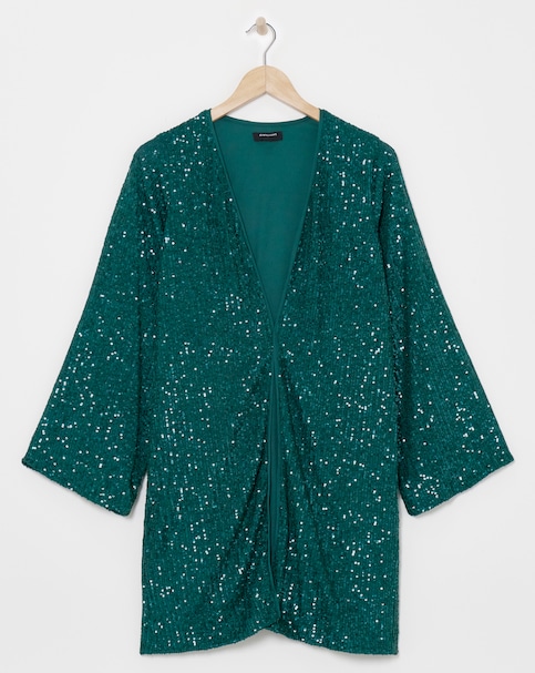 Green Sequin Longline Cardigan