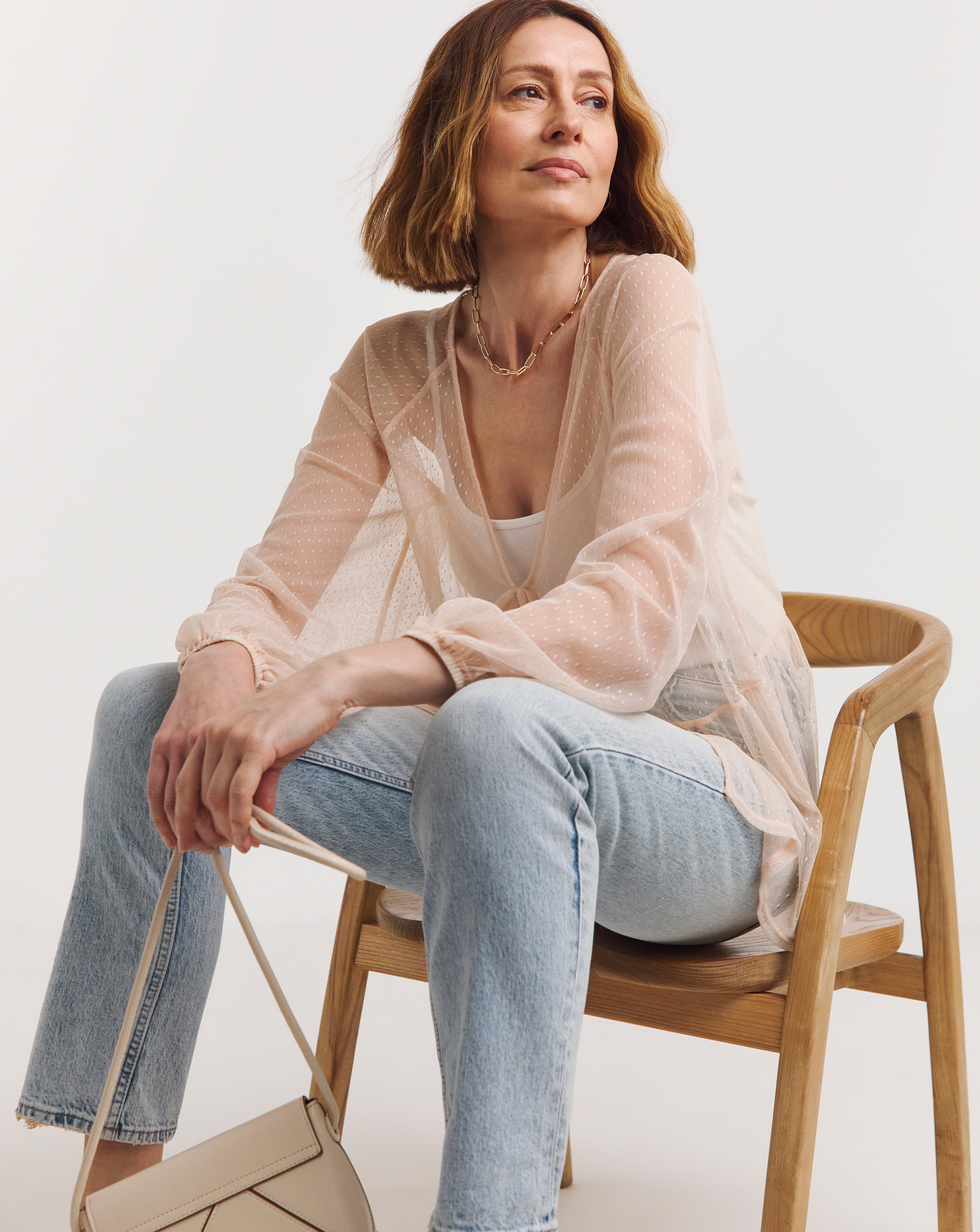 Dobby Spot Mesh Blouse