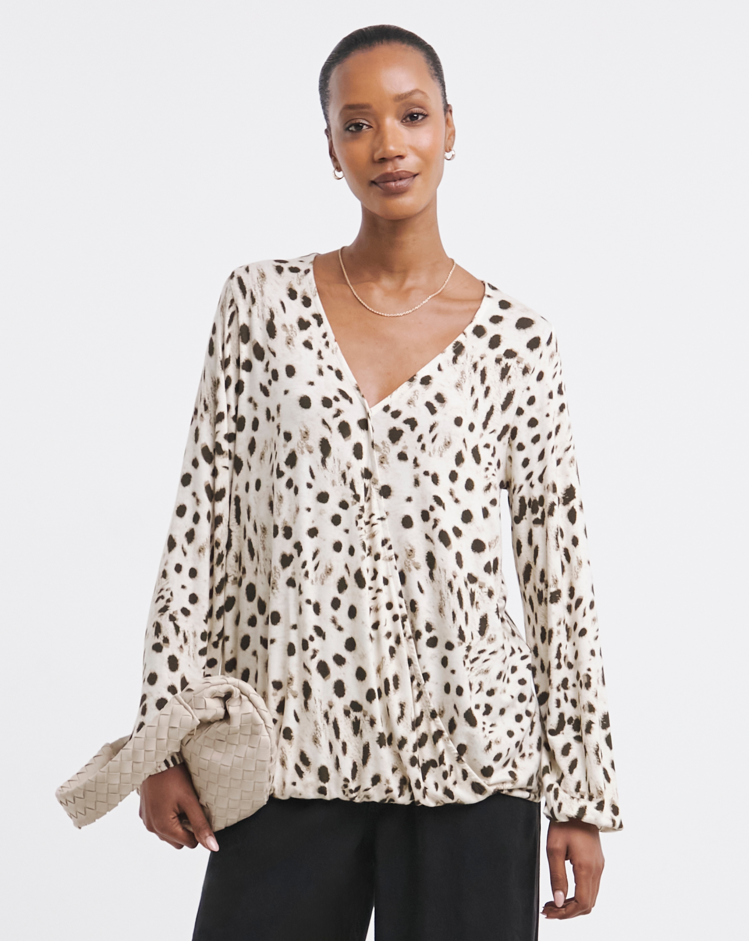 Wrap Bubble Hem Long Sleeve Top