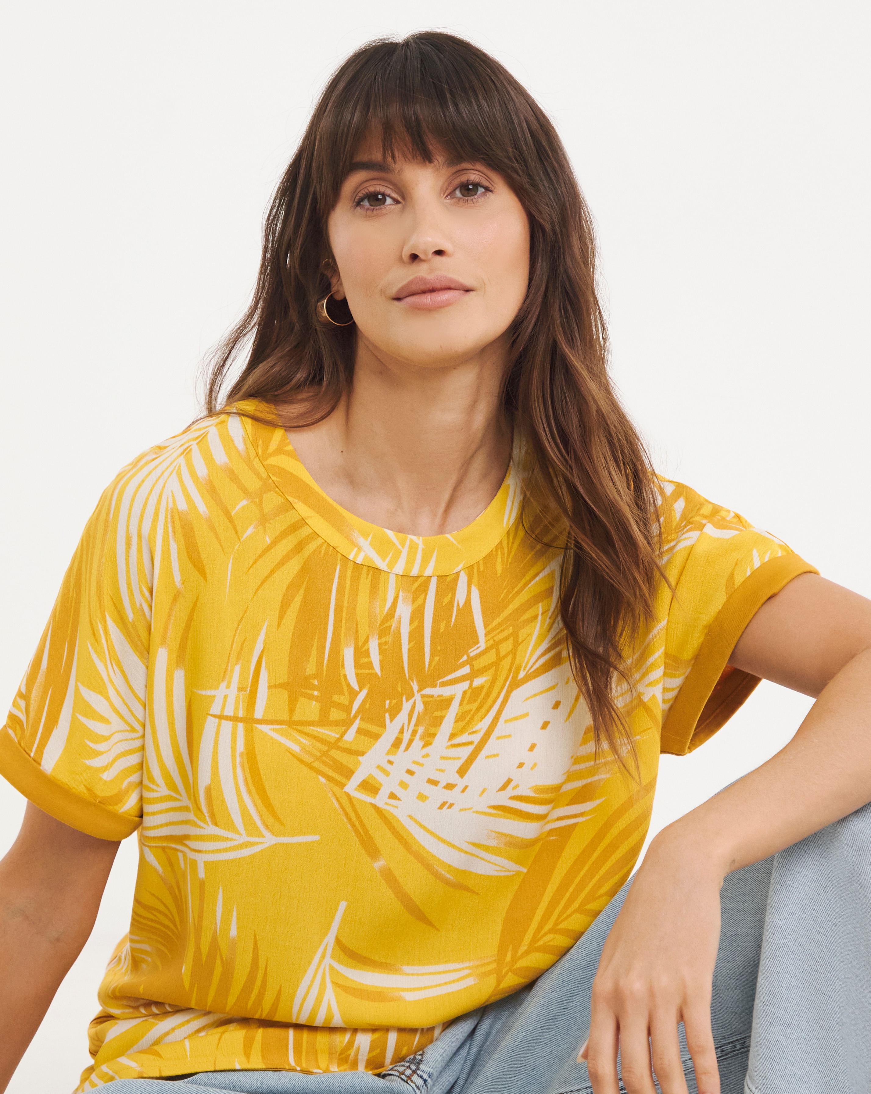 Woven Front Curved Hem Longline Top