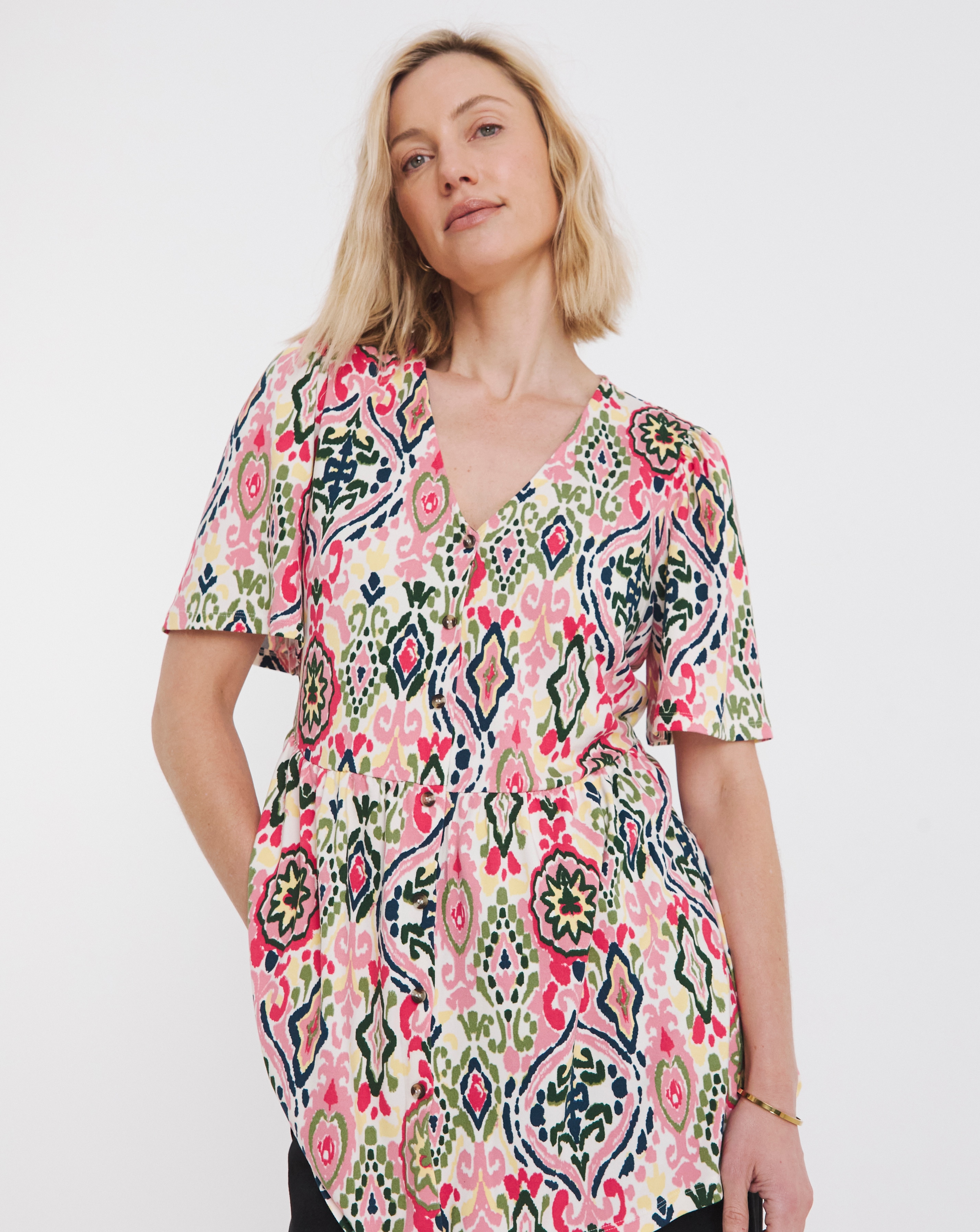 Aztec Print Angel Sleeve Longline Top