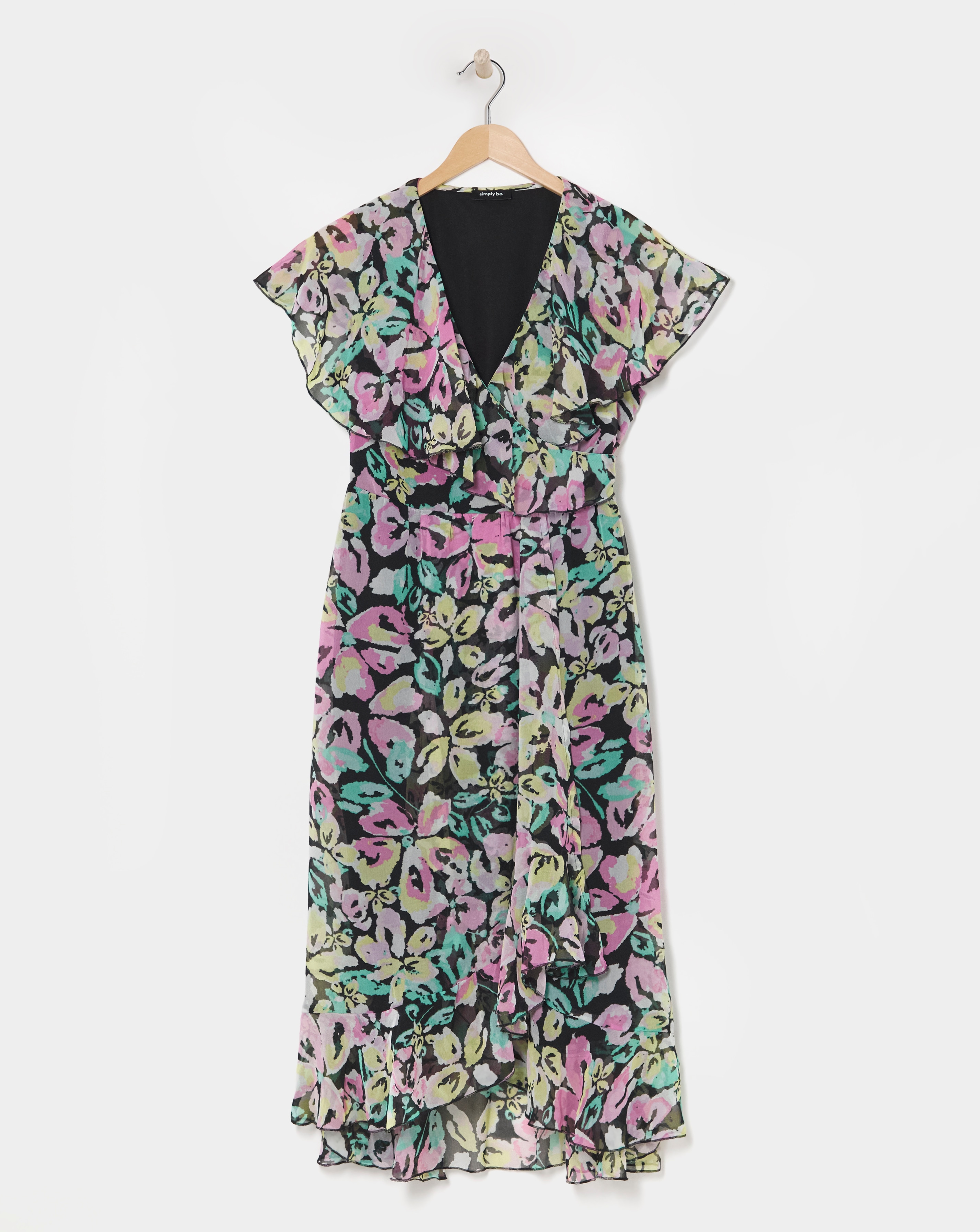 Ruffle Front Wrap Midi Dress