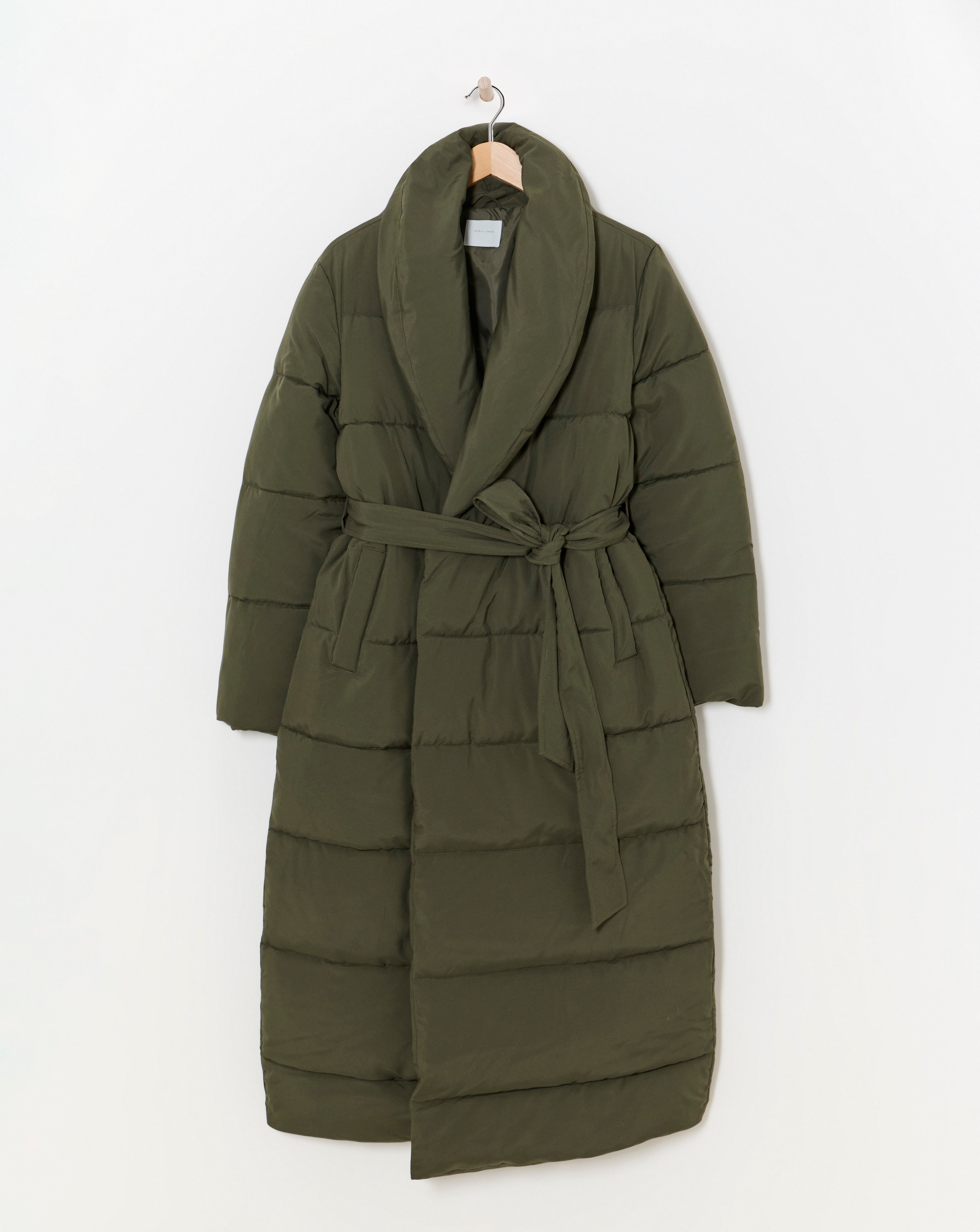 Green Longline Belted Padded Coat