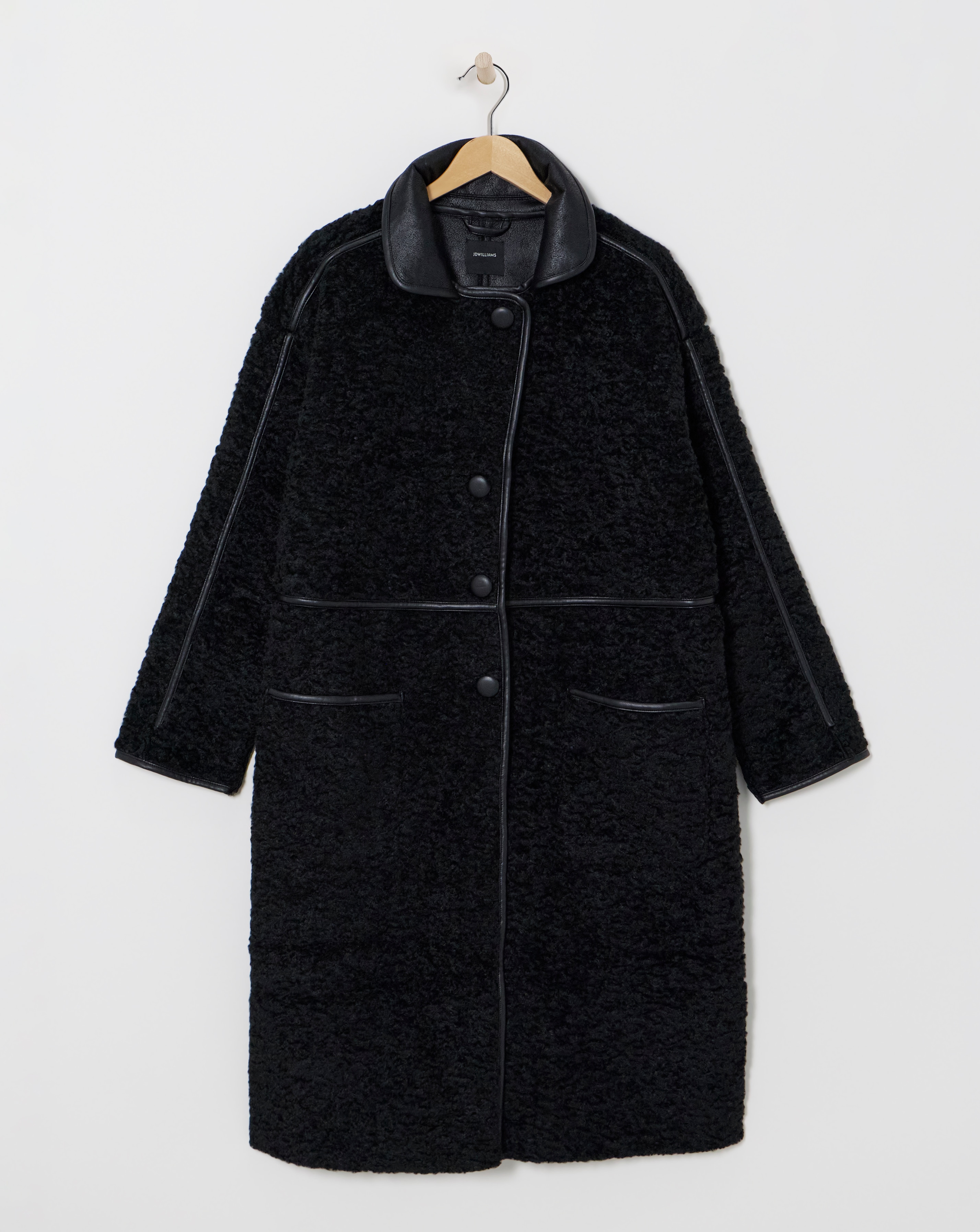 Black Longline Teddy Contrast Coat