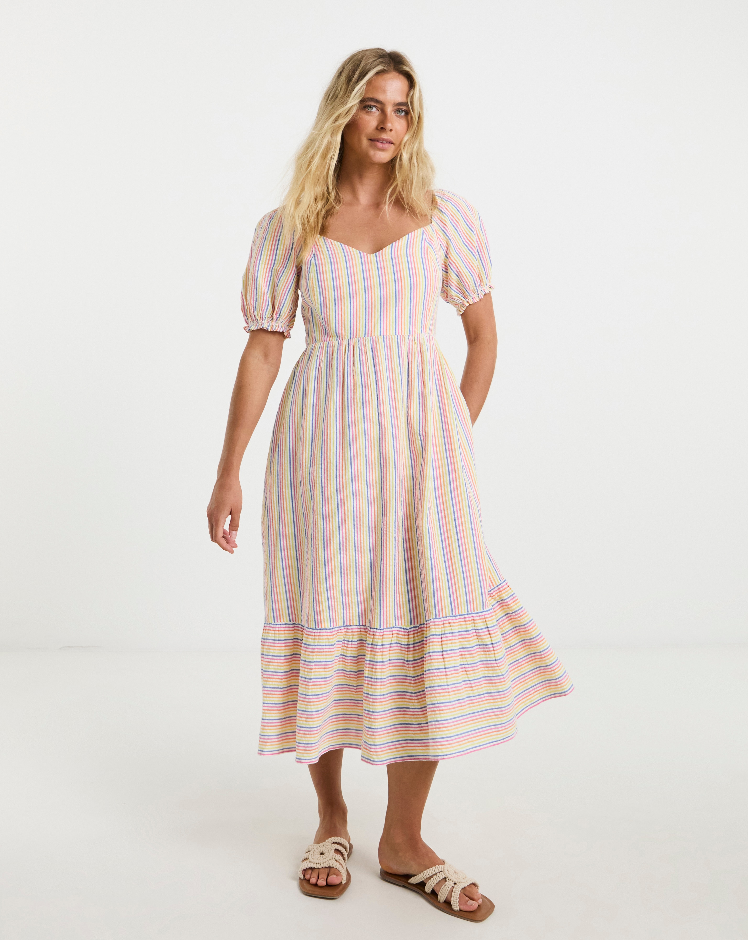 Sweetheart Neck Stripe Midi Dress
