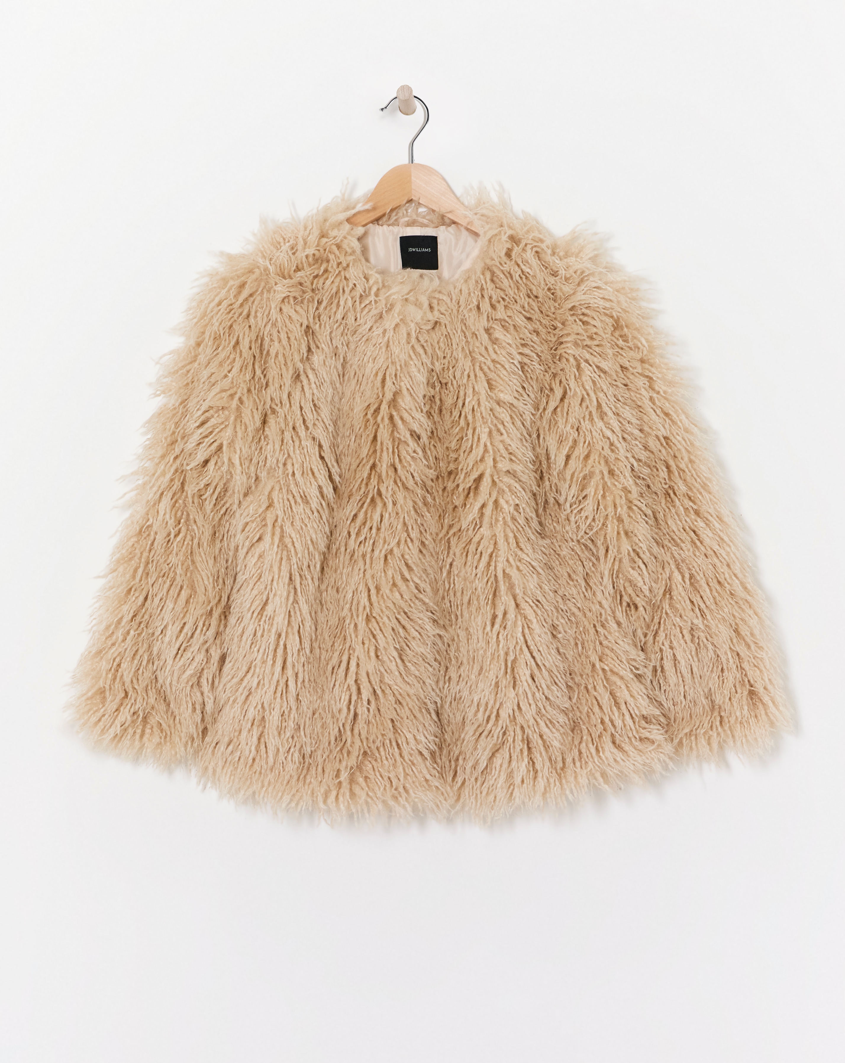 Collarless Shaggy Faux Fur Coat