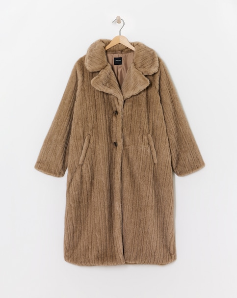Brown Mixed Texture Faux Fur Coat