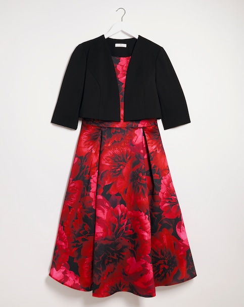 Joanna Hope Red Print Prom Dress & Shrug