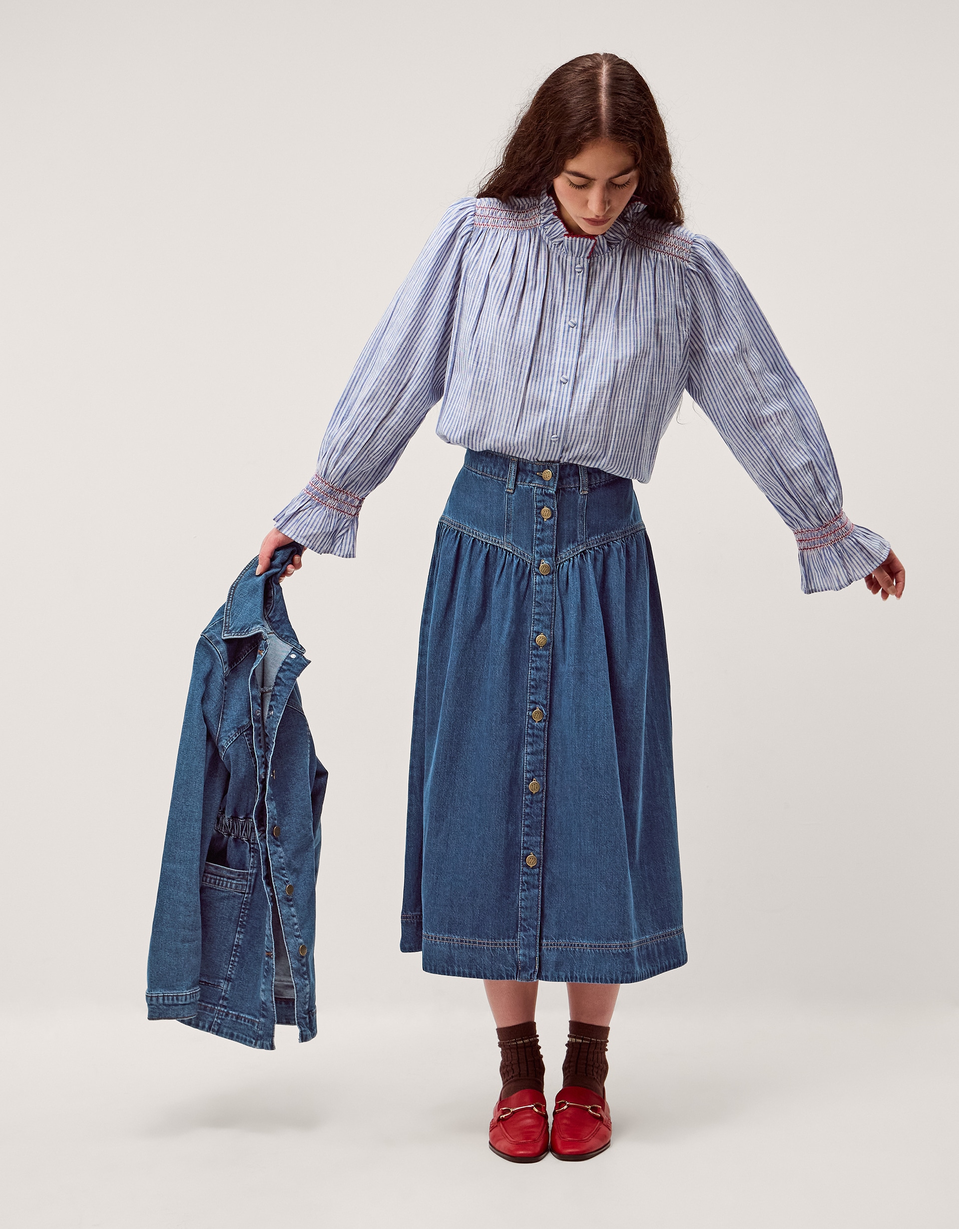 New In - Monsoon Tamsin Button Denim Midi Skirt