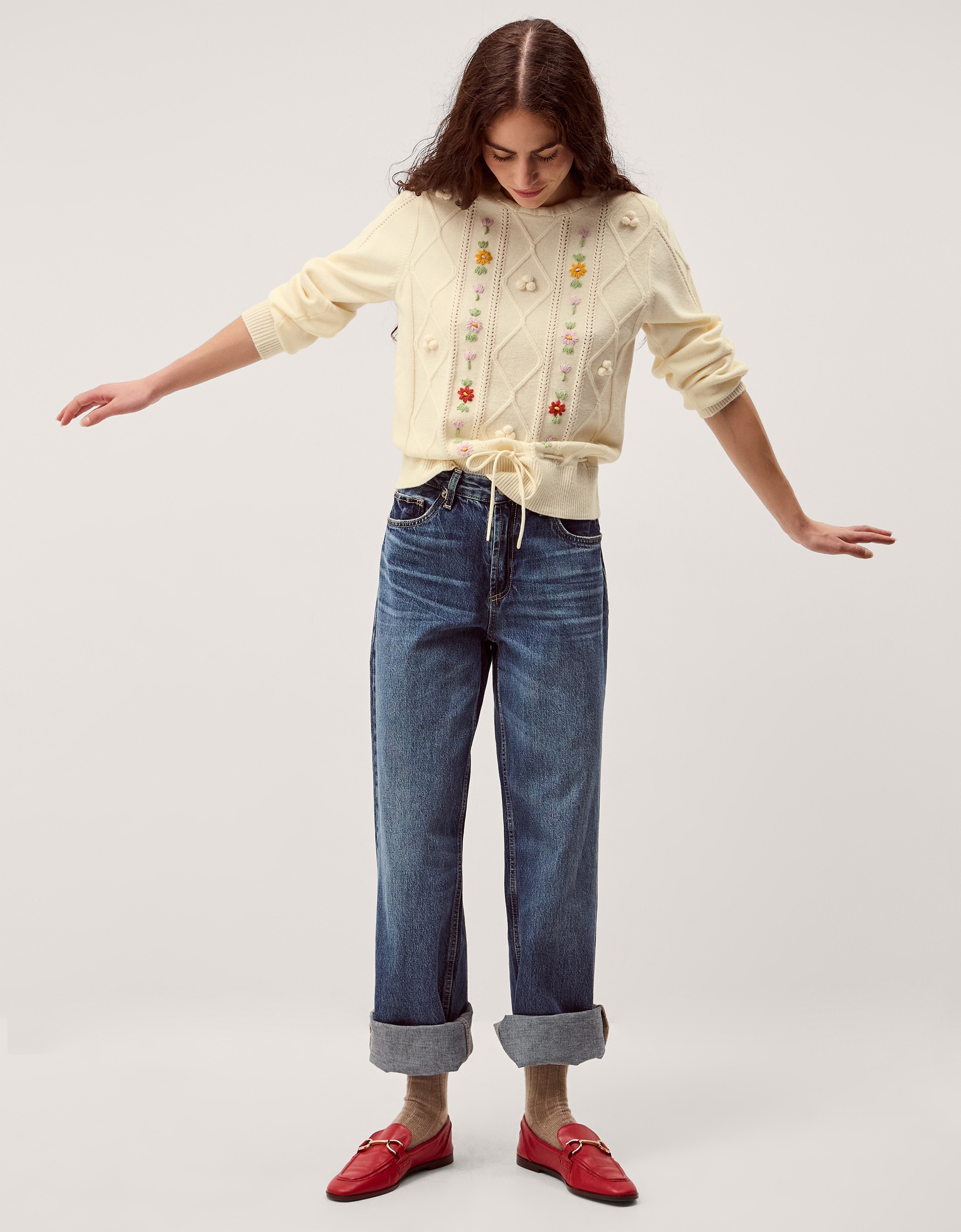 New In - Monsoon Elsie Floral Cable Knit Jumper