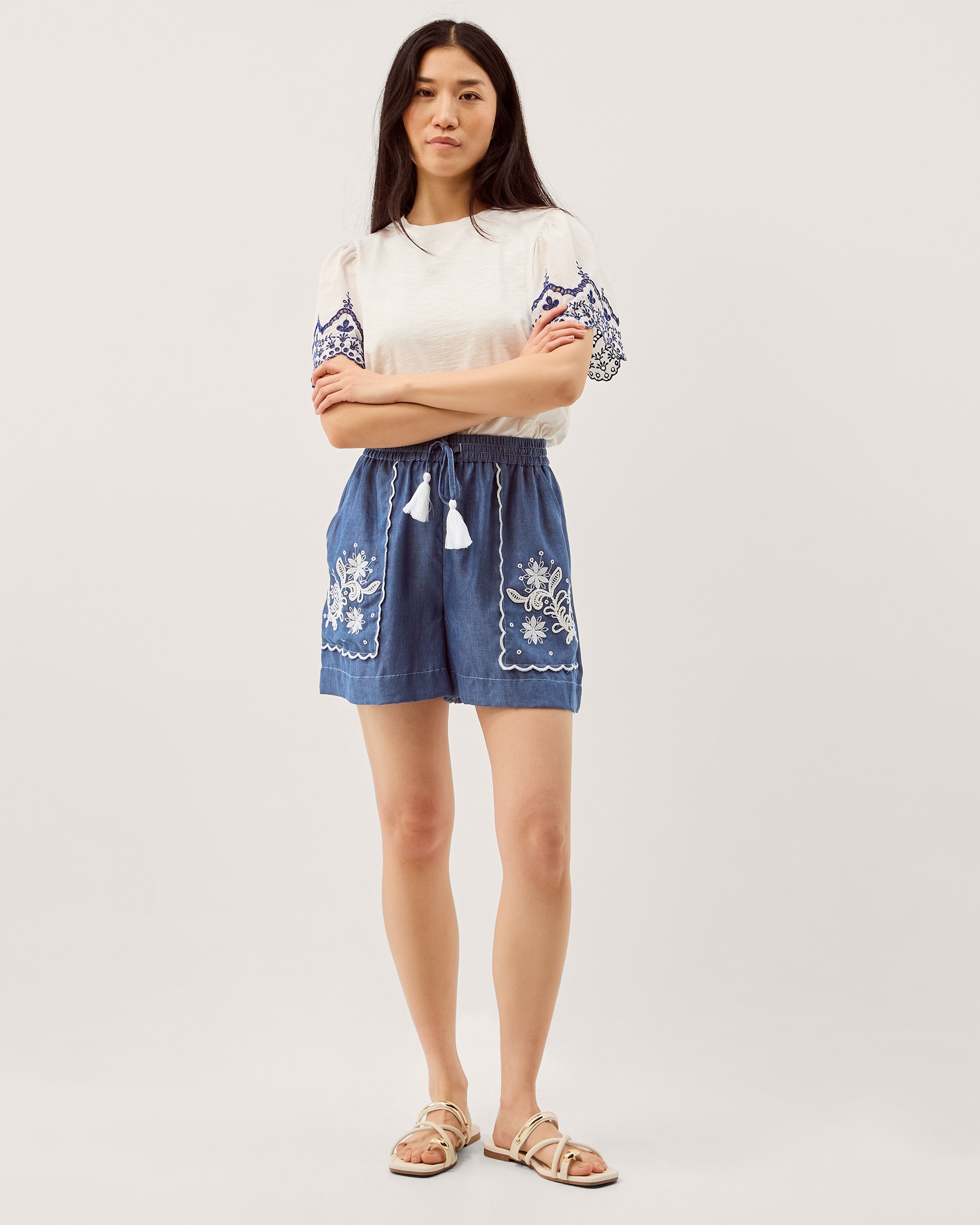 New In - Monsoon Isla Embroidered Denim Shorts