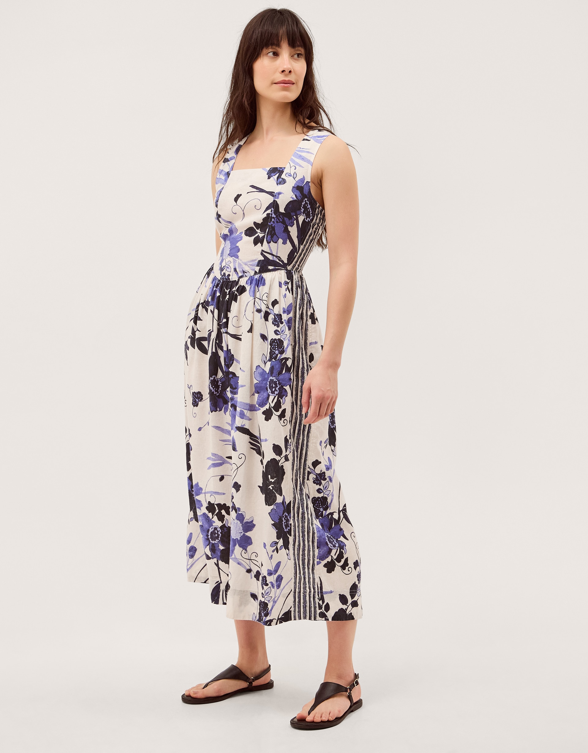 New In - Monsoon Nicolette Linen Blend Midi Dress