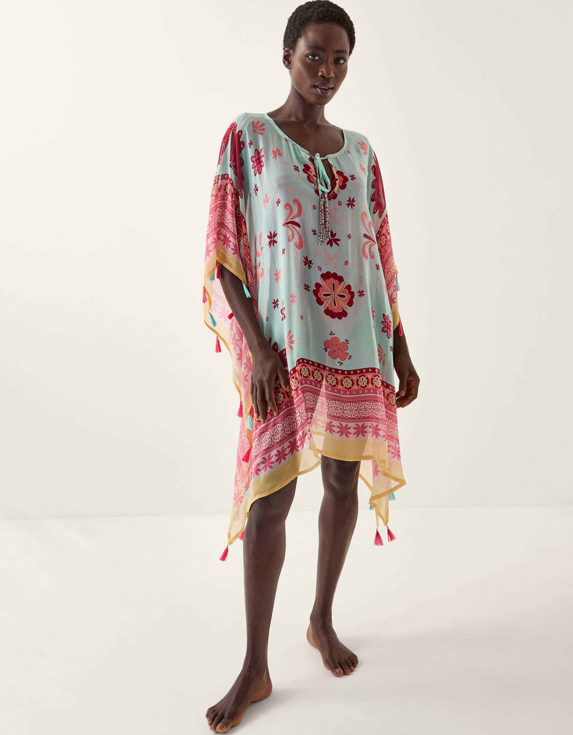New In - Monsoon Abbie Floral Mini Kaftan