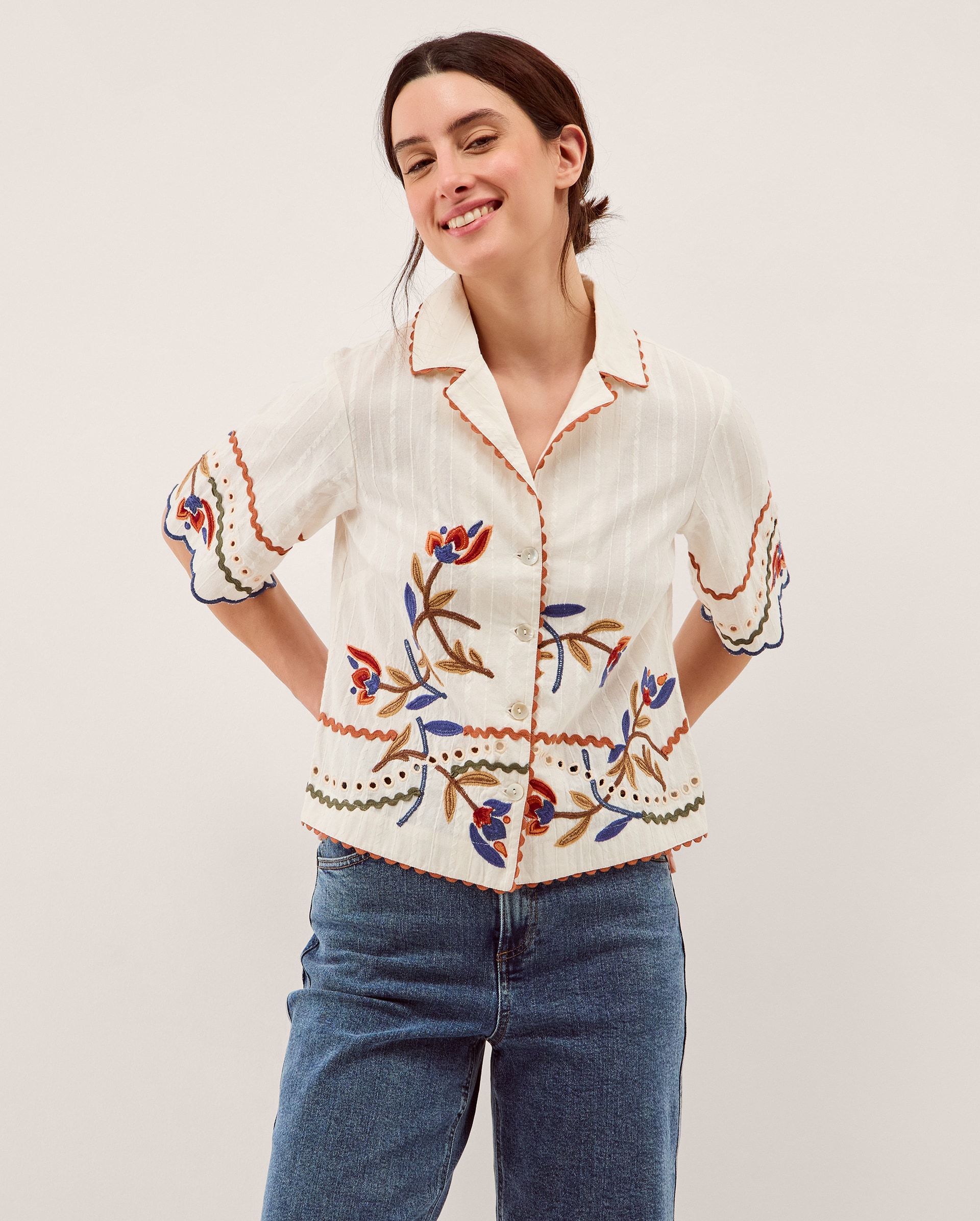 New In - Monsoon Polly Floral Embroidered Shirt