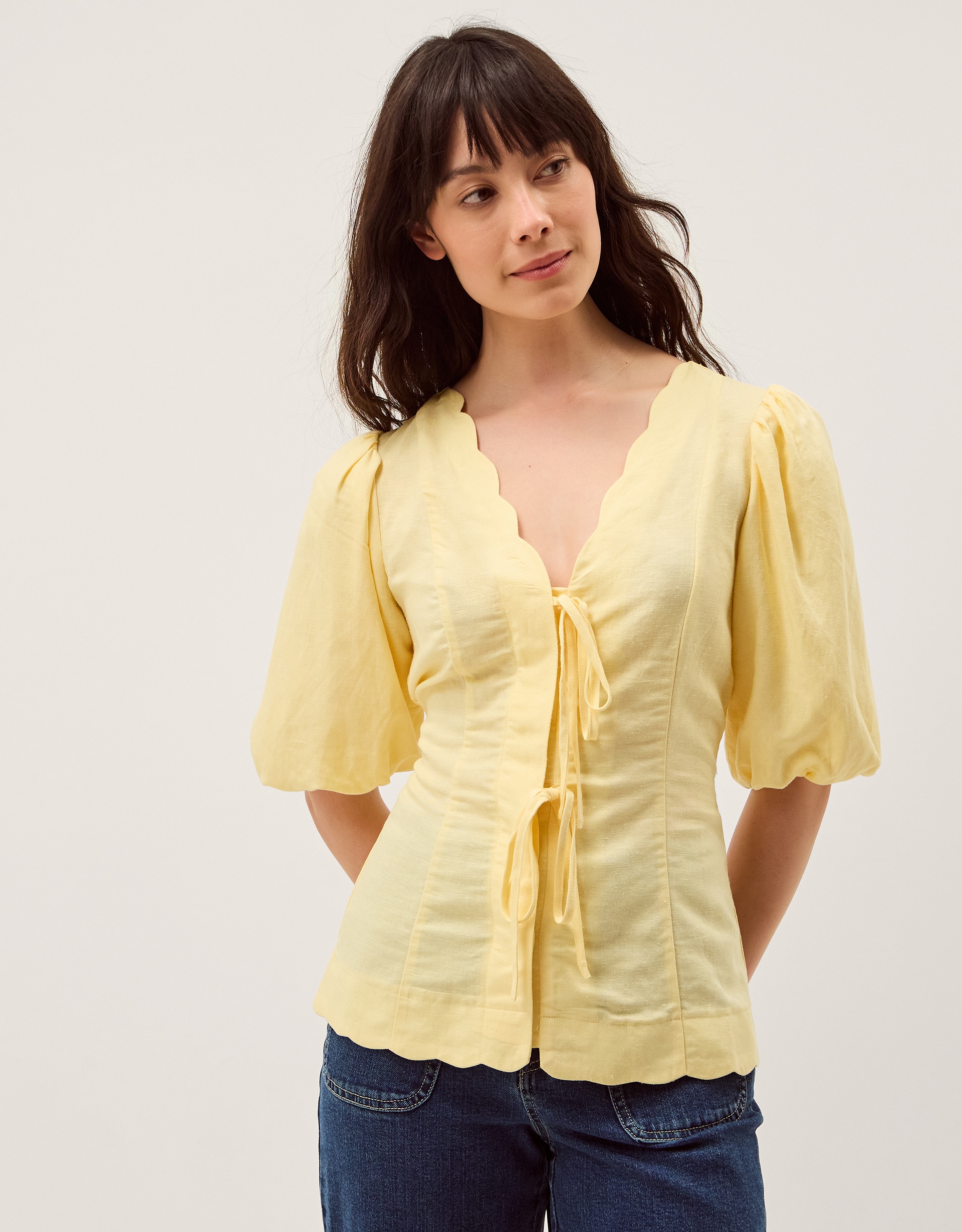 New In - Monsoon Willow Puff Sleeve Tie Front Top