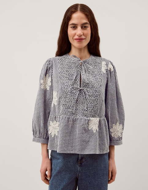 Monsoon Mimi Embroidered Gingham Top