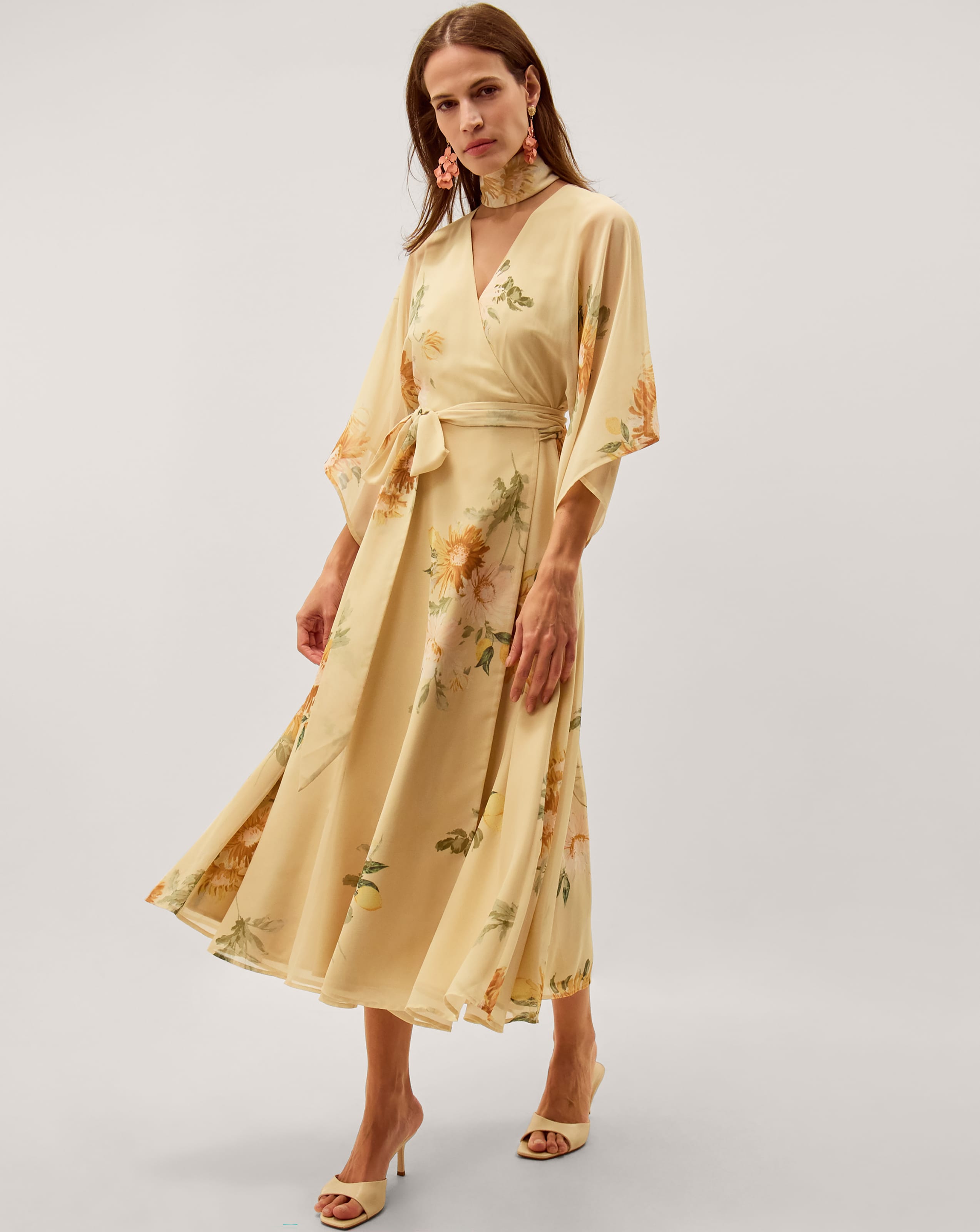 New In - Monsoon Sukhi Sunflower Midi Wrap Dress