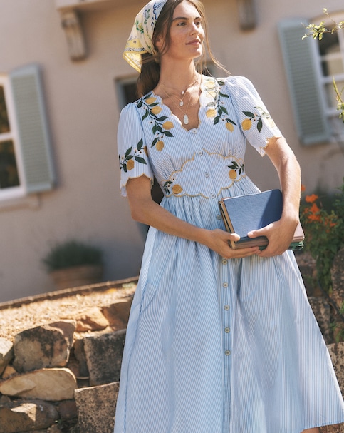 Monsoon Marisol Lemon Stripe Midi Dress