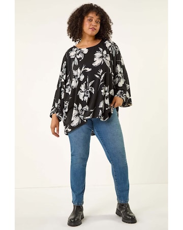 Roman Curve Floral Print Stretch Top