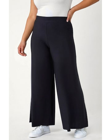 Roman Curve Elastic Waist Wide Trousers