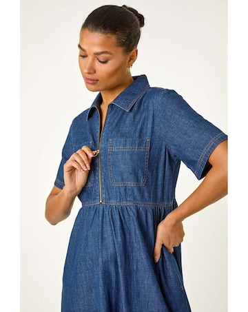 Roman Denim Zip Midi Dress