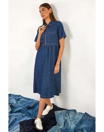 Roman Denim Zip Midi Dress