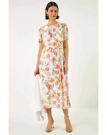 Roman Floral Chiffon Pleated Dress