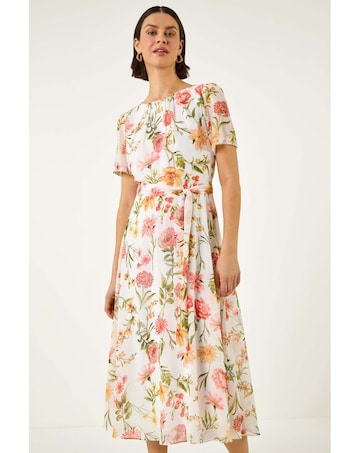 Roman Floral Chiffon Pleated Dress