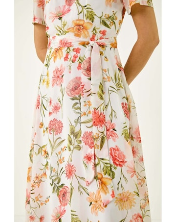 Roman Floral Chiffon Pleated Dress
