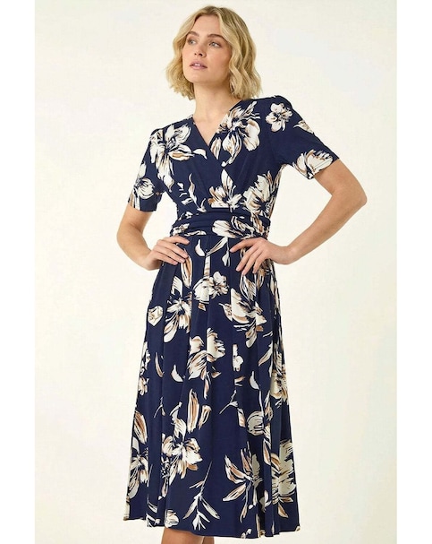 Roman Floral Wrap Midi Dress