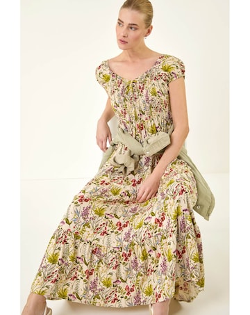 Roman Floral Print Tiered Maxi Dress