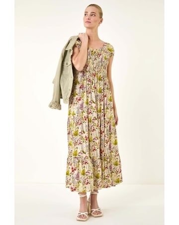 Roman Floral Print Tiered Maxi Dress