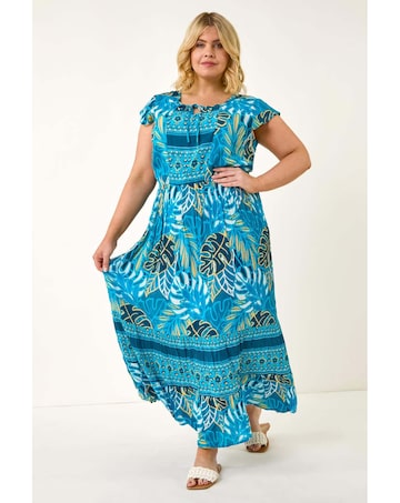 Roman Curve Tropical Tie Neck Dress