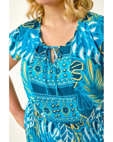 Roman Curve Tropical Tie Neck Dress