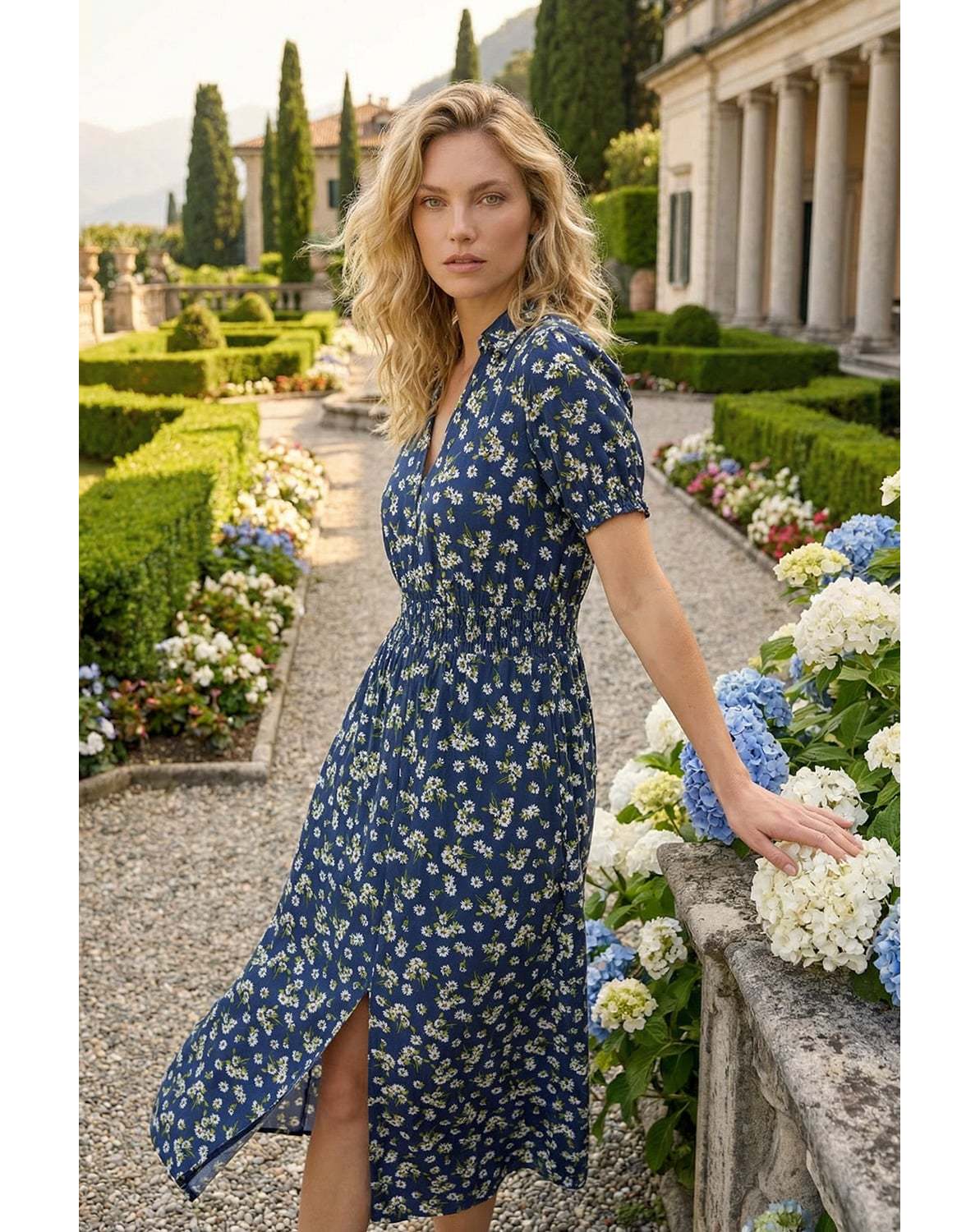 New In - Roman Ditsy Print V-Neck Midi Dress