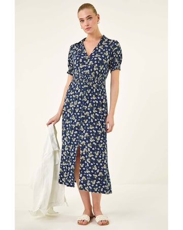 Roman Ditsy Print V-Neck Midi Dress