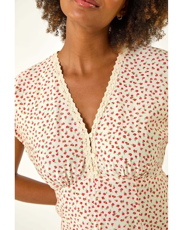 Roman Ditsy Lace Trim Midi Dress