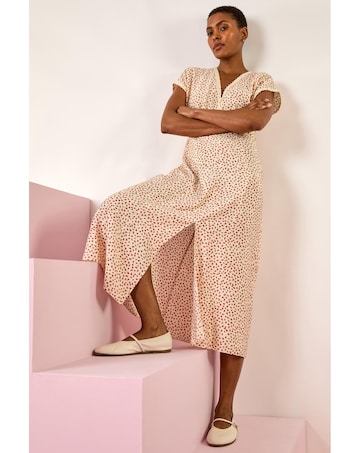 Roman Ditsy Lace Trim Midi Dress