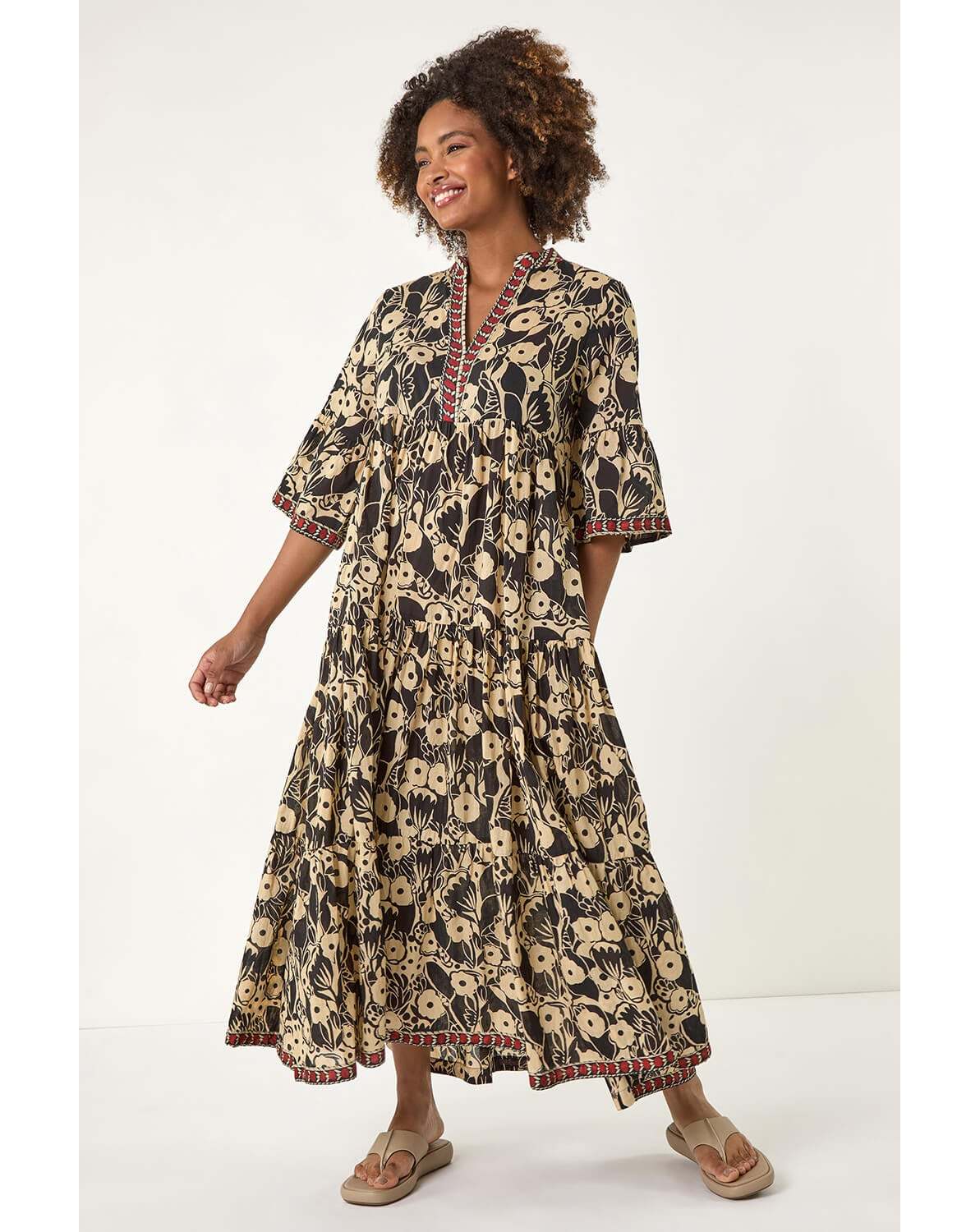 New In - Roman Floral Print Border Maxi Dress