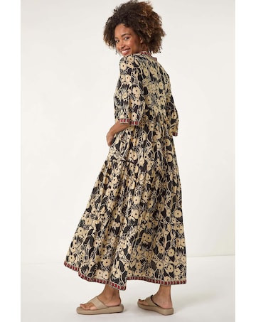 Roman Floral Print Border Maxi Dress